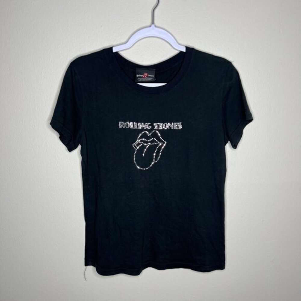 Vintage Rolling Stones‎ Black Rhinestone Logo T-Shirt By Dragonfly Y2K